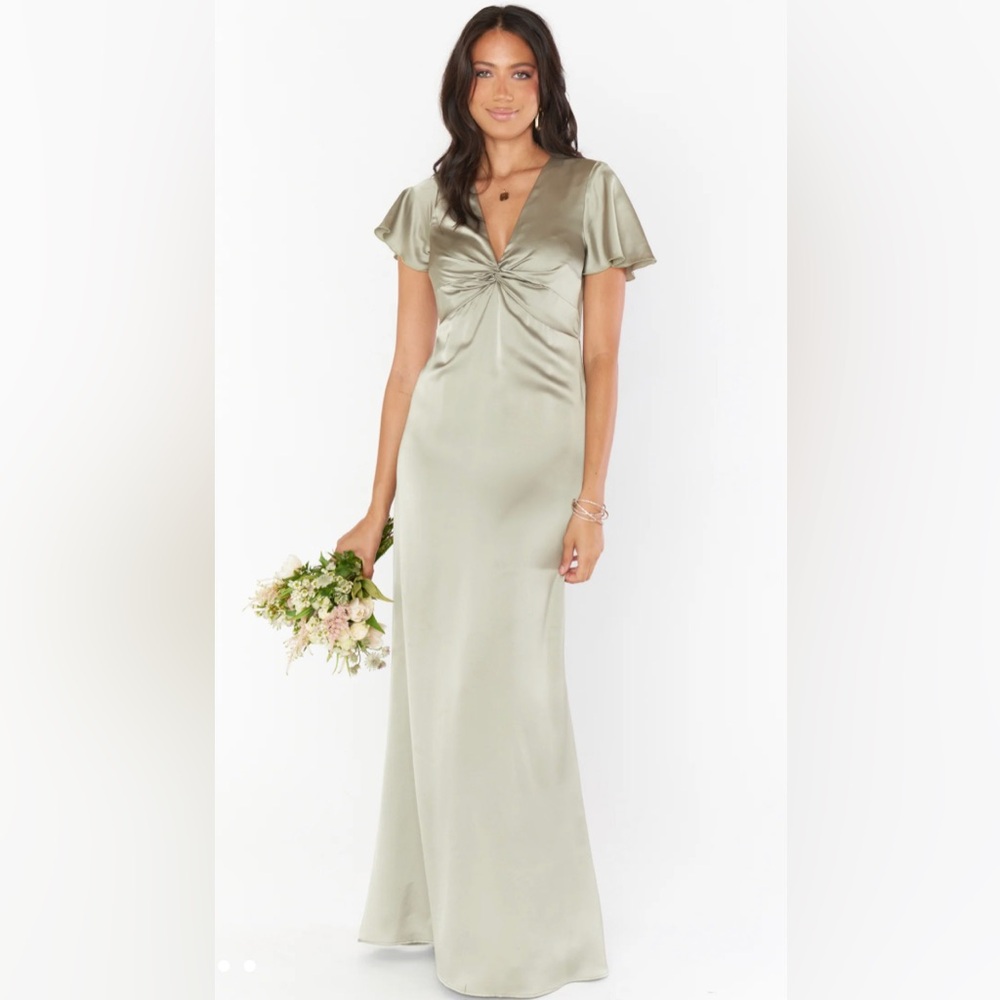 Show Me Your MUMU Rome Twist Gown- moss green luxe satin